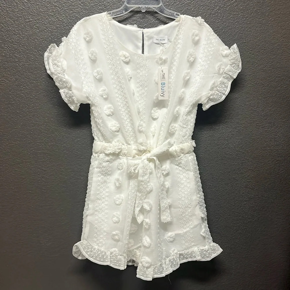 NWT Bluivy Shorts Romper Textured Flower PomPoms Babydoll Lined Bridal Medium - Picture 1 of 9